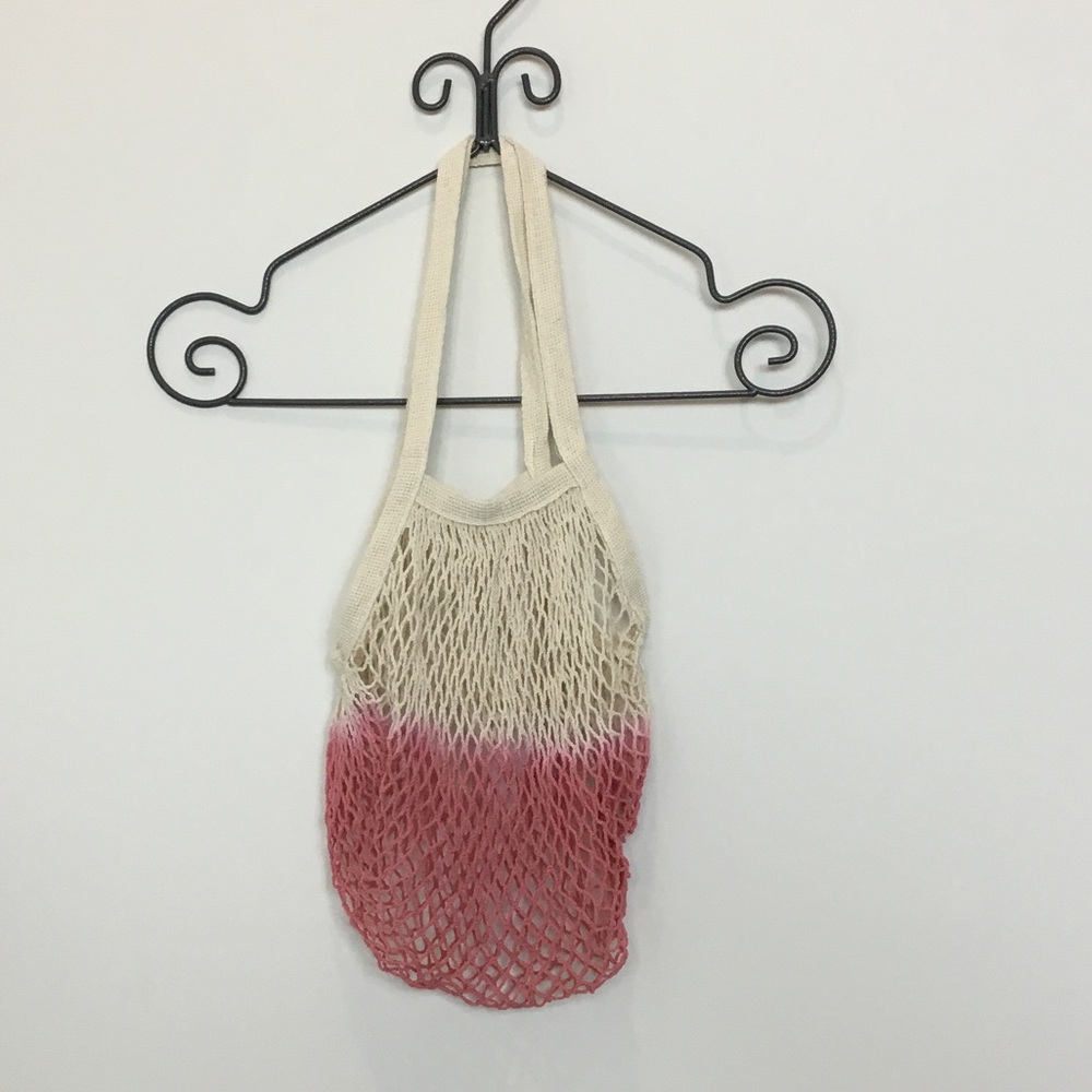 Cream and Pink Dip-Dye Mesh Market Tote Bag